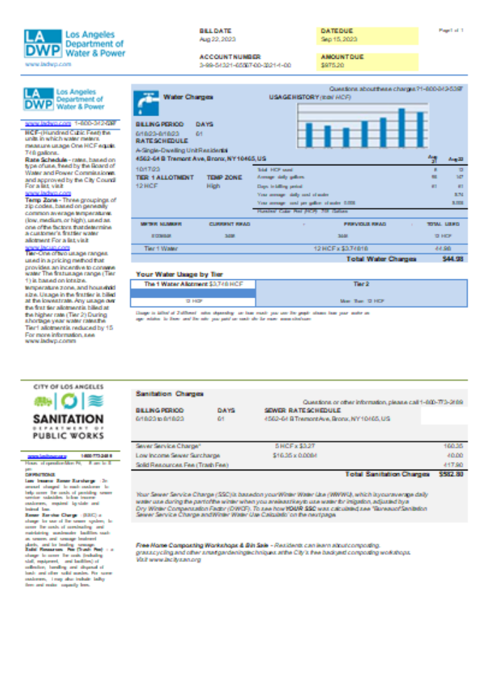 LA DWP utility business bill, SCR PSD template